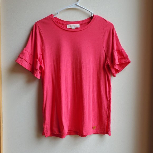 MICHAEL Michael Kors Hot Pink Ruffled Short Sleeve T-Shirt Size Small - Picture 6 of 16